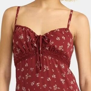 Babydoll Cottagecore Long Maxi Dress Sz S Merlot Burgundy Floral Empire Seam NWT